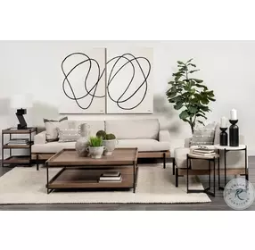 Trey Medium Brown Solid Wood And Black Metal Square Side Table