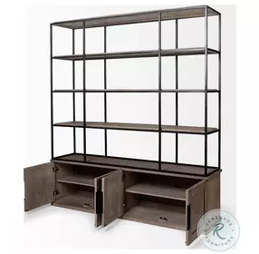 Braxton Light Brown Wood And Black Metal 4 Door Shelving Unit