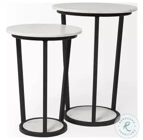 Bombola White Marble And Black Metal Small Accent Table