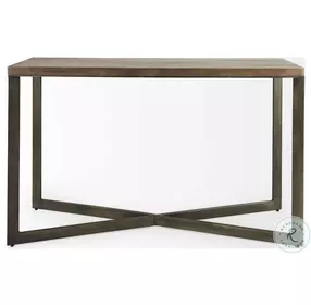 Faye Medium Brown Wood And Antique Nickel Metal Console Table