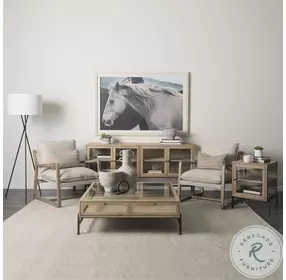 Arelius Light Brown Wood And Black Metal Square Coffee Table