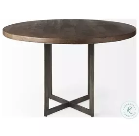 Faye Medium Brown Wood And Antique Nickel Metal Round Dining Table