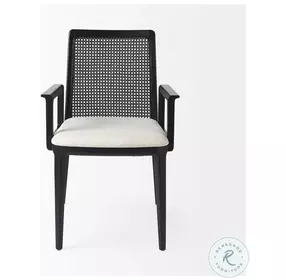 Clara Cream Fabric And Black Wood Cane Back Dining Arm Chair