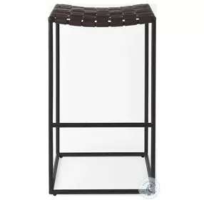 Clarissa Dark Brown Woven Leather Bar Stool