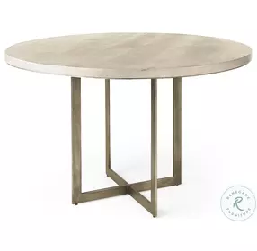 Faye Beige Wood And Gold Metal Round Dining Table