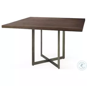 Faye Medium Brown Wood And Antique Nickel Metal Square Dining Table