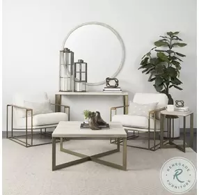 Faye Beige Wood And Gold Metal Console Table