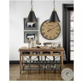 Stuart Brown Solid Wood Top Two Tier Black Metal Kitchen Island