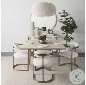 Faye Beige Wood And Gold Metal Square Dining Table