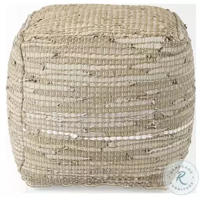 Aalia Beige Leather And Jute Pouf
