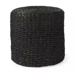 Dina Black Performance Fabric Round Pouf
