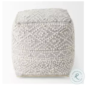 Farida Light Gray Wool and Polyester Patterned Pouf