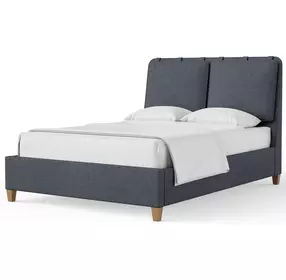 Pure Maple Syrup and Navy Tweed Performance Fabric Queen Upholstered Panel Bed