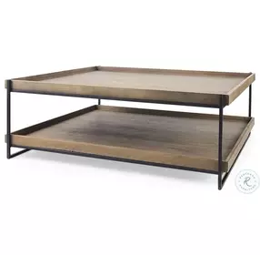 Trey Medium Brown Solid Wood And Black Metal Rectangular Occasional Table Set