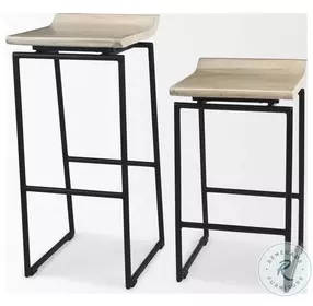 Givens Natural Wood And Black Metal Bar Stool
