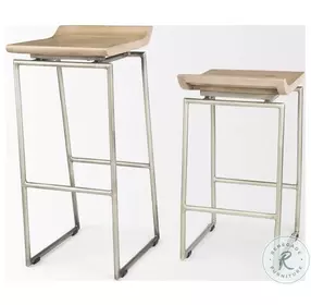 Givens Brown Wood And Silver Metal Bar Stool