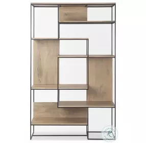 Morris Light Brown Wood And Black Metal 6 Tier Shelving Unit