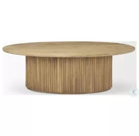 Terra Light Brown Wood Fluted Oval Coffee Table
