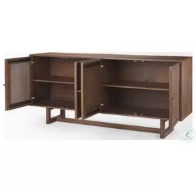 Grier Medium Brown Wood Cane 4 Door Sideboard