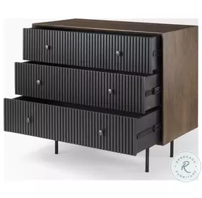 Grace Medium Brown Wood And Black Metal 3 Drawer Accent Cabinet