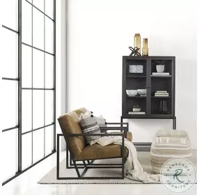 Arelius Dark Brown Wood And Black Metal Display Cabinet