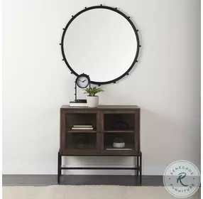 Arelius Medium Brown Wood And Black Metal 2 Glass Door Accent Cabinet