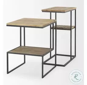 Ronin Brown Wood And Black Metal 2 Tier Rectangular Accent Table