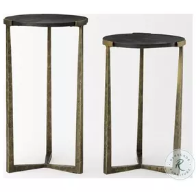 Atticus Black Wood And Antiqued Gold Metal Nesting Accent Table Set Of 2