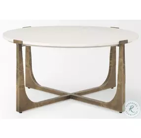 Atticus White Marble And Antiqued Gold Metal Coffee Table