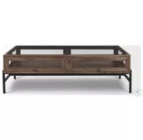 Arelius Medium Brown Wood And Black Metal Rectangular Coffee Table