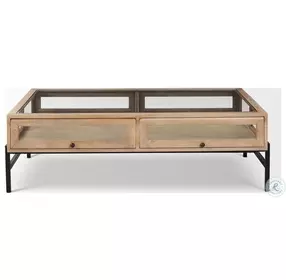 Arelius Light Brown Wood And Black Metal Rectangular Coffee Table