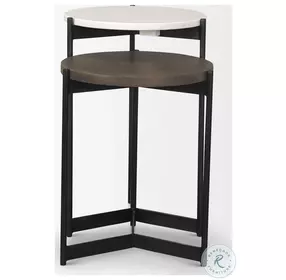 Larkin White Marble And Black Metal Side Tables with Dark Brown Wood Shelf