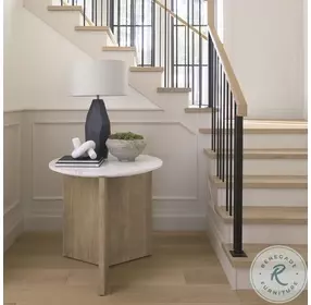 Enzo Marble And Light Brown Fluted Wood Foyer Wood Accent Table