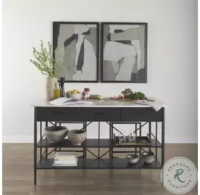 Amika White Marble Top Black Metal Kitchen Island