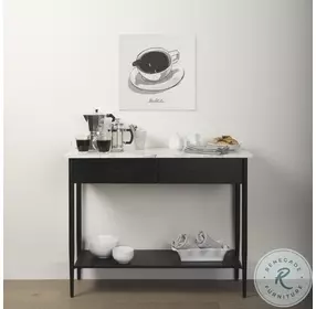 Amika White Marble Top Black Metal Console Table