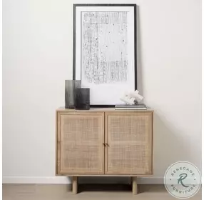 Grier Light Brown Wood Cane 2 Door Accent Cabinet