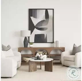 Rumer White Marble And Dark Brown Wood Coffee Table