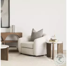 Rumer White Marble And Dark Brown Wood Side Table