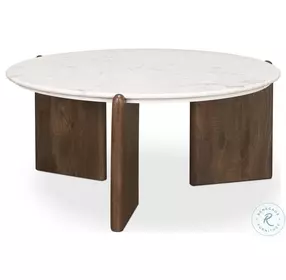 Rumer White Marble And Dark Brown Wood Occasional Table Set