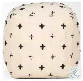 Saanvi Cream Wool And Black Stitched Cross Patterned Pouf