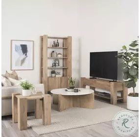 Bianca White Marble And Light Brown Wood Coffee Table