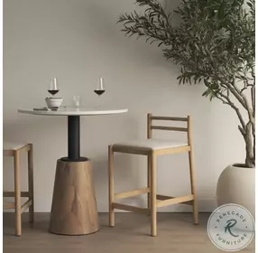 Sam Beige Fabric And Light Brown Wood Counter Height Stool