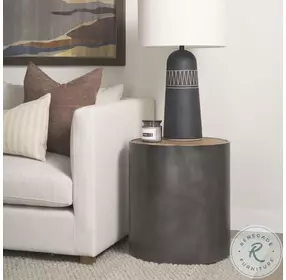 Eclipse Brown Wood And Gunmetal Gray Metal Drum Side Table