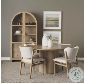 Terra Light Brown Wood Fluted Round Dining Table