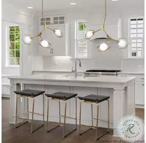 Givens Brown Wood And Gold Metal Bar Stool