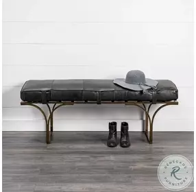 Jessie Black Leather And Gold Metal Bench