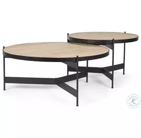 Wade Travertine Marble And Matte Black Metal Occasional Table Set