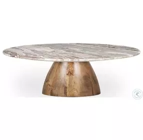 Allyson Pink Marble And Medium Brown Round Coffee Table