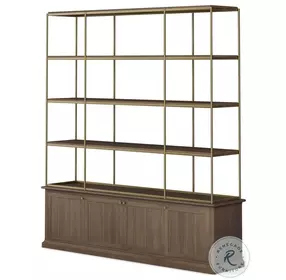 Braxton Dark Brown Wood And Antique Brass Metal 4 Door Shelving Unit