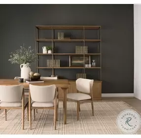 Braxton Light Brown Wood And Dark Aged Brass Metal 4 Door Shelving Unit